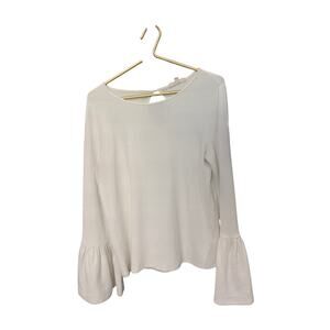 Porridge White Ribbed Knit Bell Sleeve Top Anthropologie Style Women’s Sz M EUC